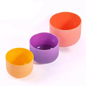 3pcs 8"E, 10"B, 12"D Colored Frosted Quartz Crystal Singing Bowl + Free 12" Purple Carrying Bag