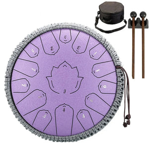 13 Inch, 15 Notes, C Tone, Solid Color Steel Tongue Drum + FREE Carrying Case