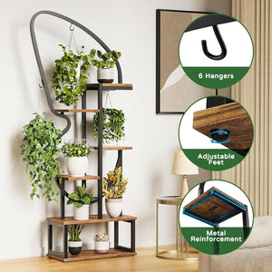 6 Tier Butterfly-Shaped Multi-layered Instrument Display Shelf with 6 Plant Hooks & 12 Boards