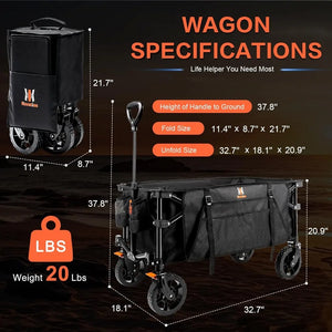 Heavy Duty Collapsible Wagon Cart with Side Pocket and Brakes