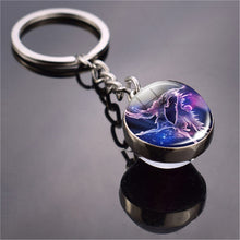Load image into Gallery viewer, Glow In The Dark 12 Zodiac Sign Glass Ball Keychain