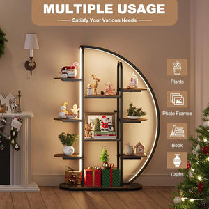 9 Tier Half Moon-Shaped Multi-layered Instrument Display Shelf with LED Light