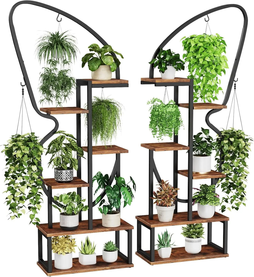 6 Tier Butterfly-Shaped Multi-layered Instrument Display Shelf with 6 Plant Hooks & 12 Boards