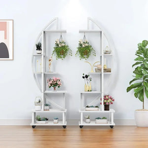 2pc Tiered White Stand Shelf with Detachable Wheels
