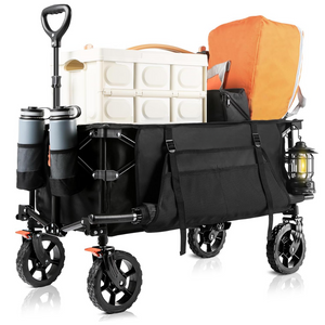 Heavy Duty Collapsible Wagon Cart with Side Pocket and Brakes