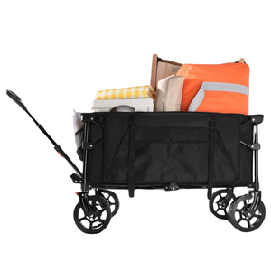 Heavy Duty Collapsible Wagon Cart with Side Pocket and Brakes