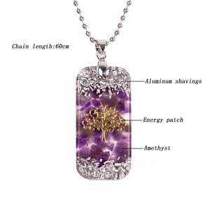 Natural Amethystine Orgonite Pendant, Tree of Life Energy Necklace