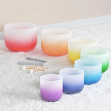 Load image into Gallery viewer, 6-12 inch 7 Chakra Quartz Crystal Singing Bowl Set - Gradient Chakra Color + 2 FREE Carrying Cases